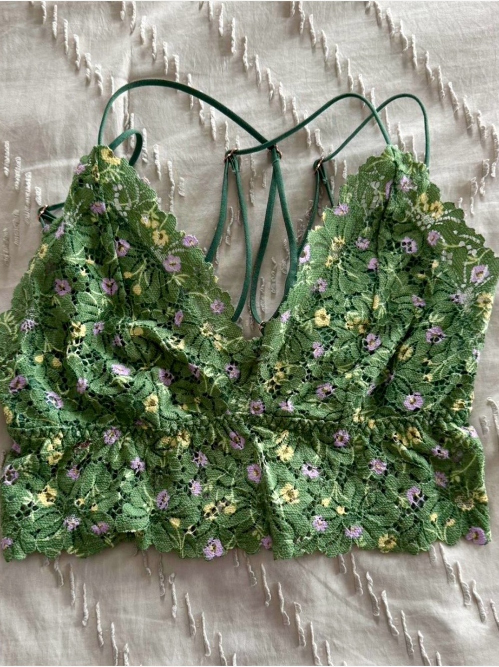 PINK Victoria's Secret Green Floral Lace Bralette
